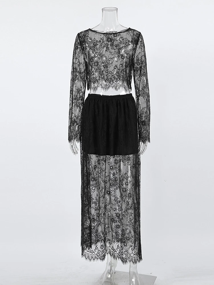 Aynaray 2022 весна-лето женский сексуальный кружевной комплект макси-юбки прозрачный