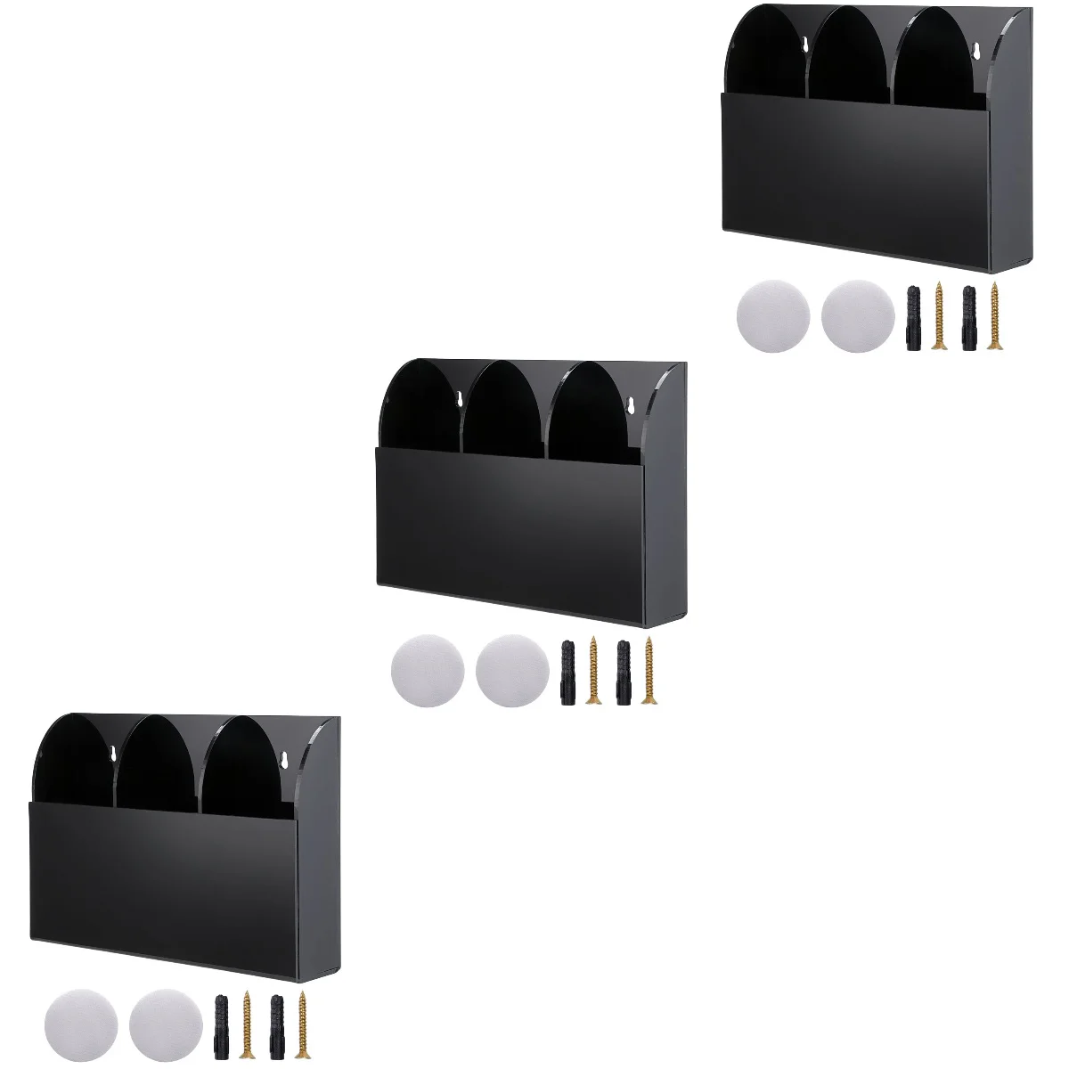 

3 pcs 3 Grids Wall Hanging Box Acrylic Wall-mounted Storage Box Phone Box (Black)
