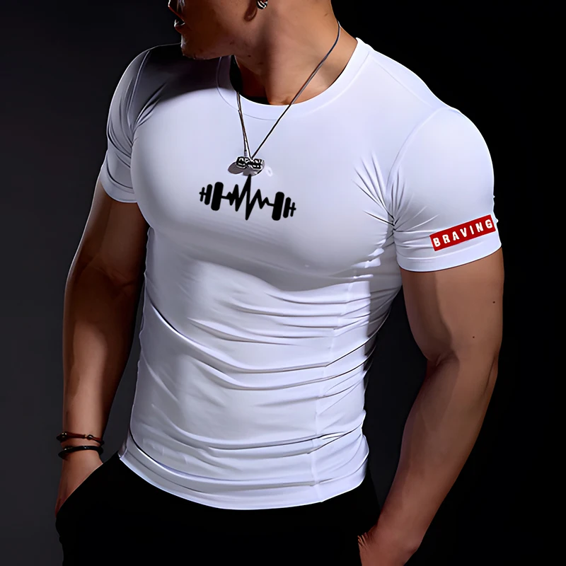 

2023 Male Summer Casual Comfortable Tight-fitting T-shirt Fashion Pure Cotton Customization Fitness Muscle Men's Wear