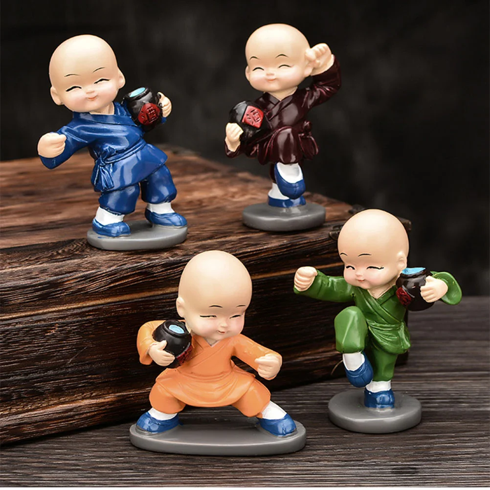 

4pcs/pack Kawaii Lovely Maitreya Chinese Traditional Resin KongFu Monk for Home Office Car