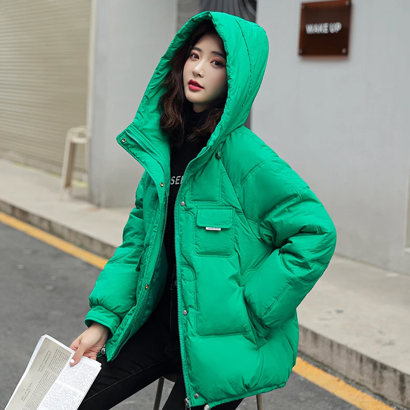 

Зимняя куртка для женщин, парки с капюшоном, новинка 2022, Модный комбинезон, Свободное пальто с длинным рукавом, корейские женские куртки бол...