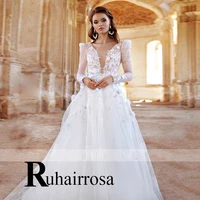 ruhair classic 3d blossom wedding dresses for women geogeous pleated elegant pageant dropping shipping vestido de casamento