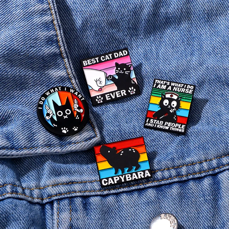 Эмалированные булавки Rainbow Best Cat Dad Ever черная котенок медсестра пистолет капибара
