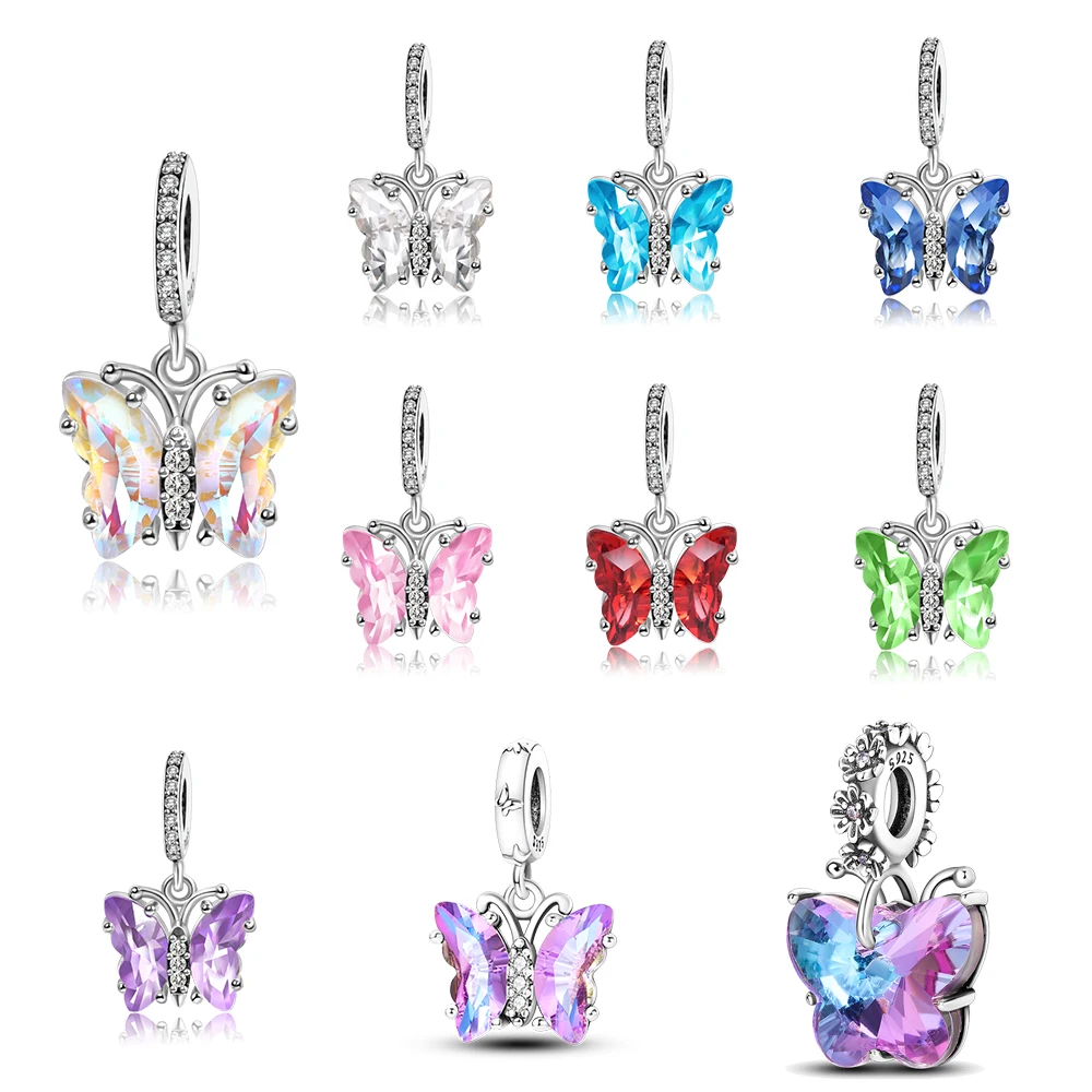 Разноцветный кулон-бабочка из серебра 925 пробы