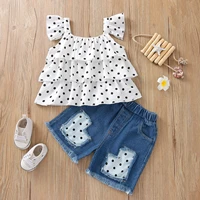 2022 summer childrens clothing girls polka dot camisole denim shorts two piece set baby girl clothes fashion clothes