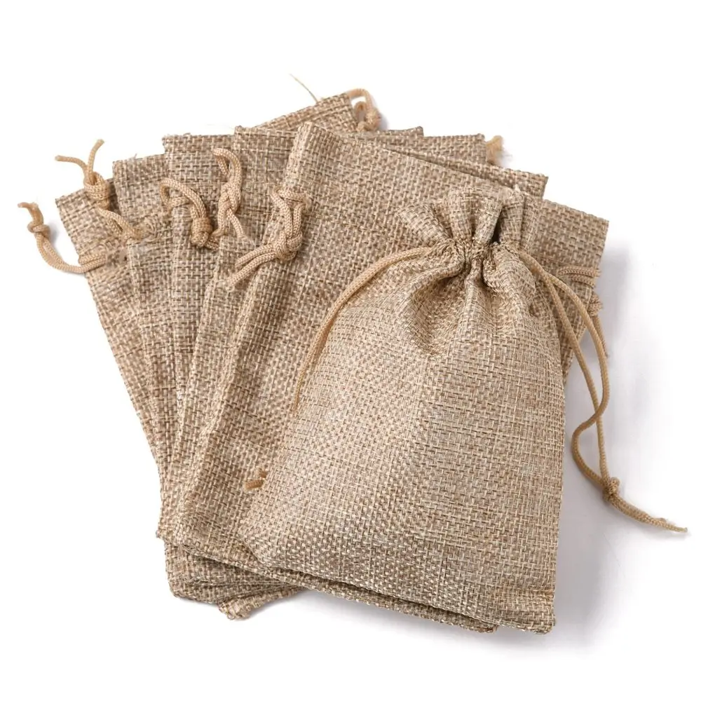 100pc Jute Gift Bags Burlap Bag Jewelry bag Packing Drawstring Pouches for Packaging Candy Present Valentines Display 14x10cm