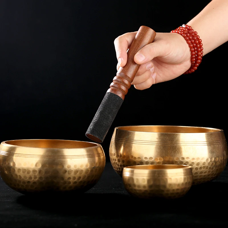 

（10.5-13cm +leather Stick)Nepal Handmade Tibet Buddha Bowl Yoga Meditation Bowl Brass Chime Music Therapy Singing Bowl