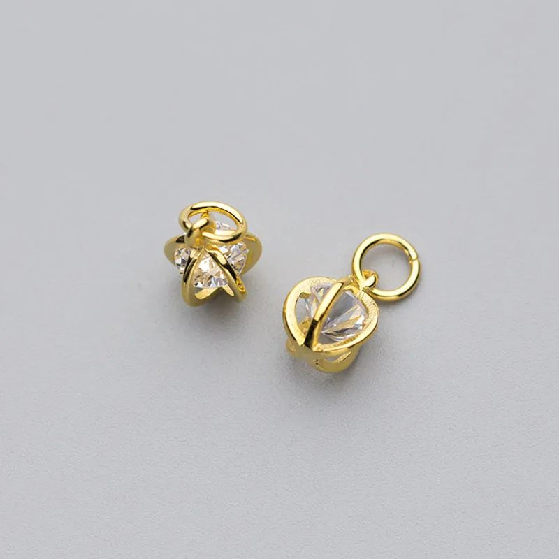 S925 silver inlaid zircon three-dimensional hollow ball pendant DIY handmade jewelry accessories