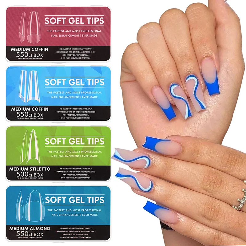 

550Pcs Acrylic Fake Nail Full Coverage Transparent Nail Sheet Extension Nail Tip Ultra-thin Traceless UV Gel Fast Nail Art Tool