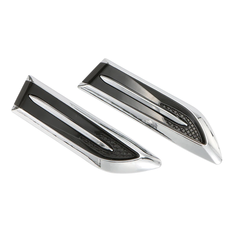 

2 Pcs Black Silver Universal Car Vent Air Flow Fender Sticker Side Air Outlet Shark Gills Decor Sticker Auto Styling Accessories