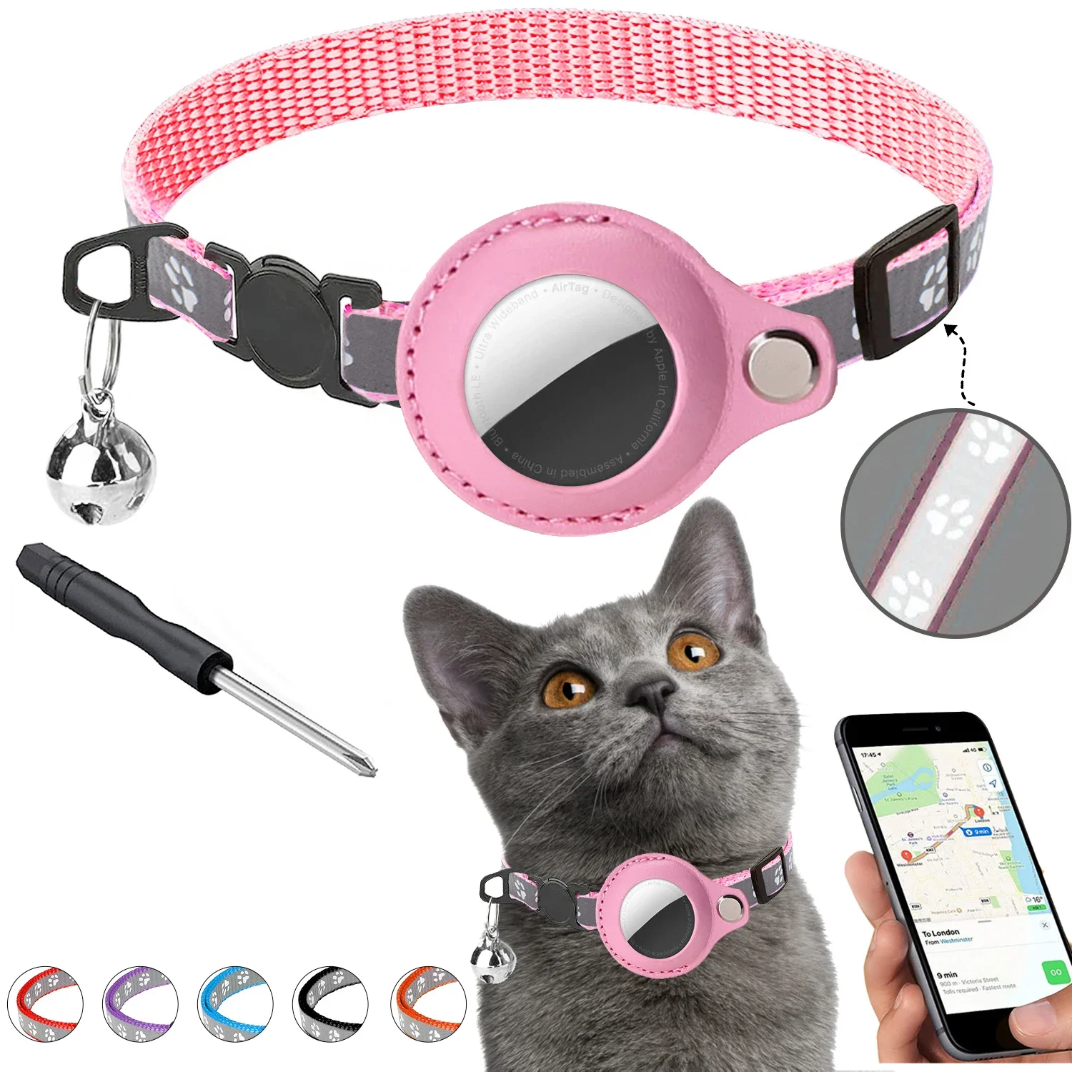 

Ошейник для кошек с защитой от потери для Apple Airtag Tracker, защитный чехол со светоотражающим ожерельем для кошек, держатель для GPS-позиционирования, аксессуары
