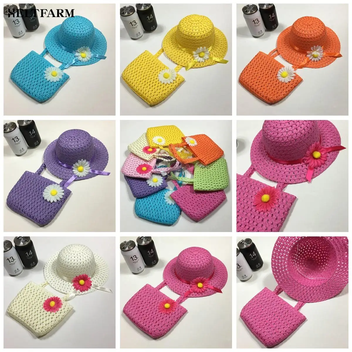 

Summer Elementary School Student Children Beach Hats Set Wide Brim Straw Wide Hat Children's Holiday Travel Bags Gorras 2022 New