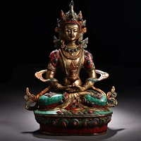 13 tibetan temple collection old bronze outline in gold painted gem longevity buddha lotus platform worship buddha town house