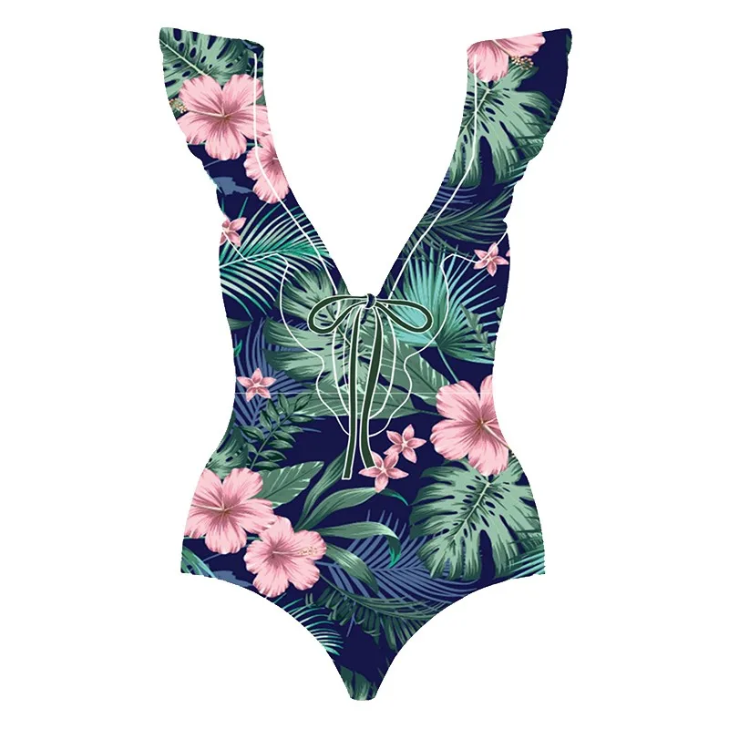 

Peddney One Piece Deep V Bandeau Swimsuit Floral Print Swimsuit Solid Sexy Women Bikinis Free Shipping Hot 2022 Female Swimwear