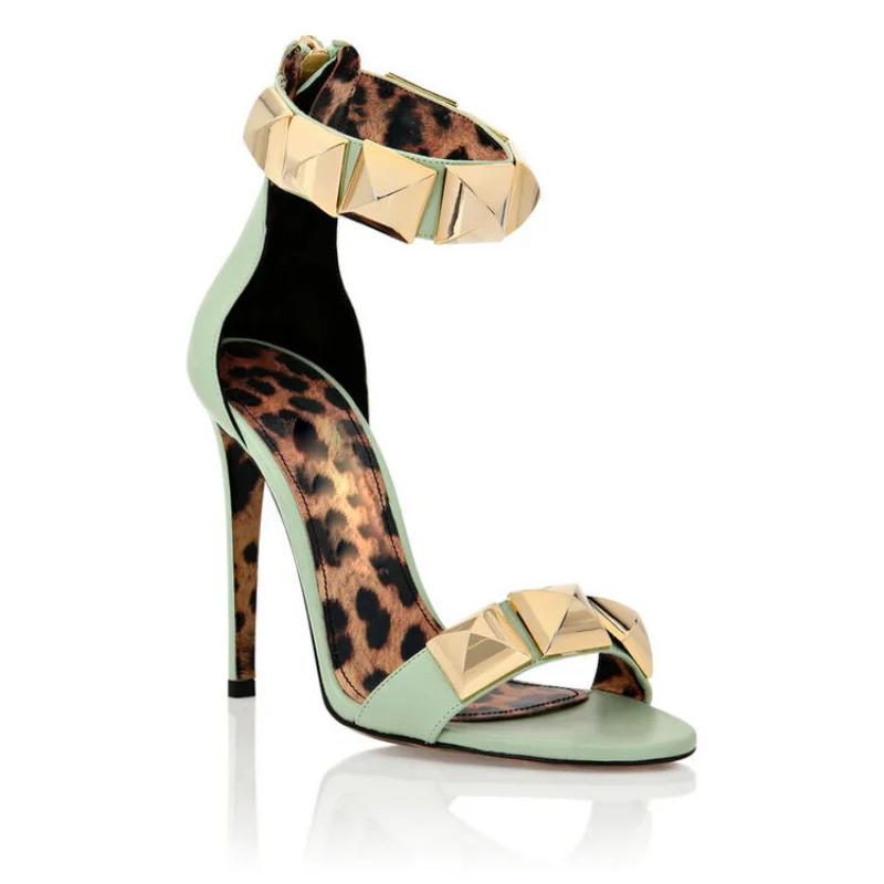 Rivet Thick Heel Sandals for Women 2023 Summer New Square Head Open Toe Line Buckle Leather Mid-heel Willow Shoes M68