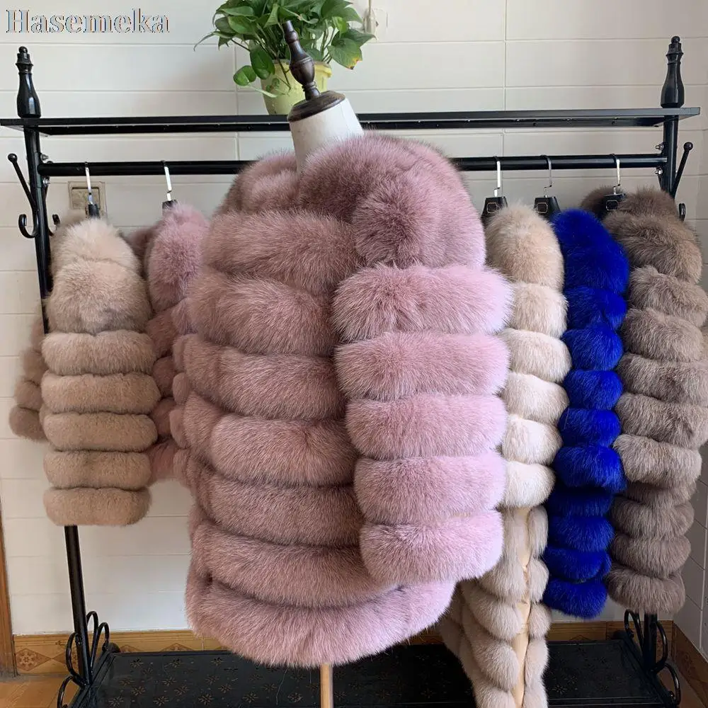 100% Real Fur Real Fox Fur Coat Outfit Quality Long Sleeves Silver Outwear For Women Winter Warm Thick Natural Fox 70CM Overcoat