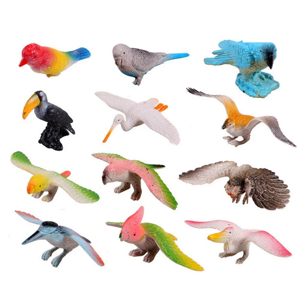 

12pcs Plastic Animal Models Toys Artificial Birds Figures Kids Educational Toys for Kindergarten Classroom (Random Color)