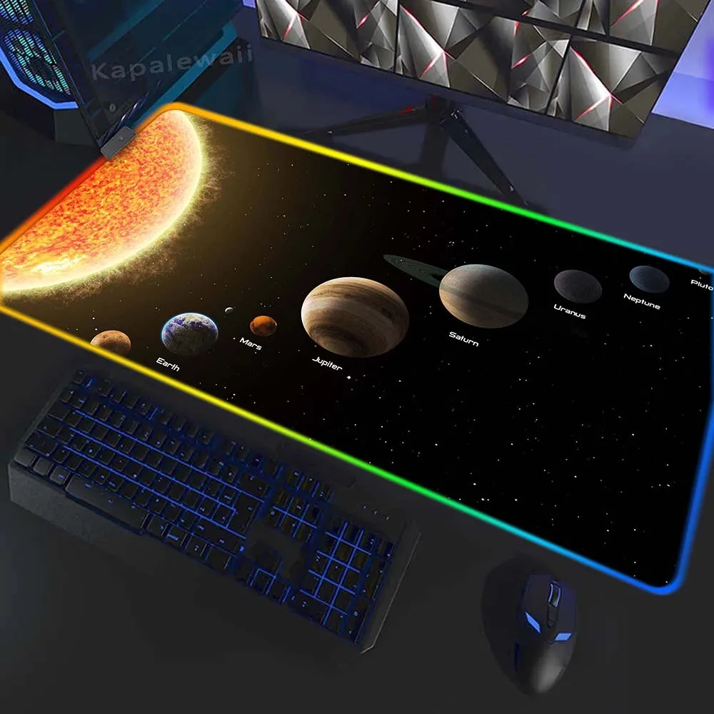 

Solar System Backlight Locking Edge Mousemat Rubber Pads Pc XXL 90x40cm Mouse Pad LED Big Desk Mat Keyboard Pads Gaming Mousepad