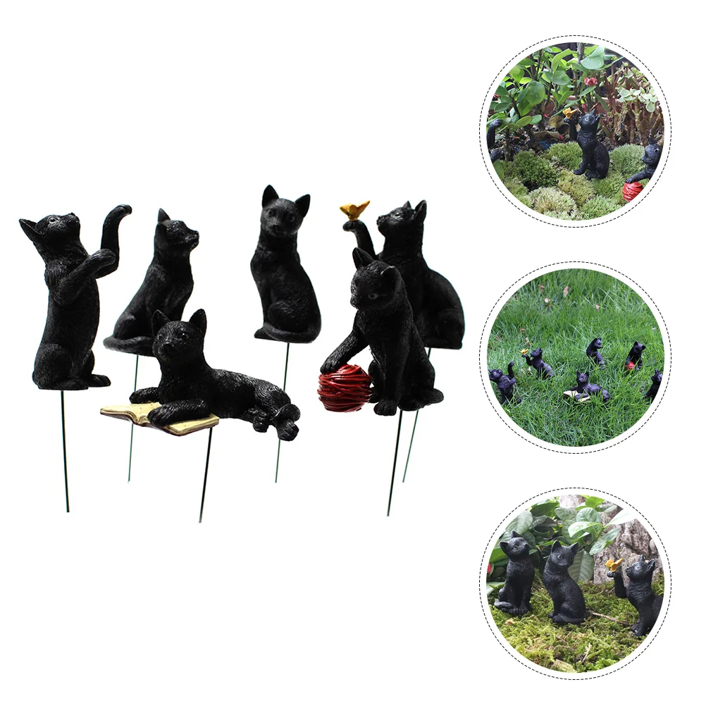 

6 Pcs Decor Cat Decorative Stakes Cute Insert Decoration Resin Outdoor Decorations Garden Inserted Ornament