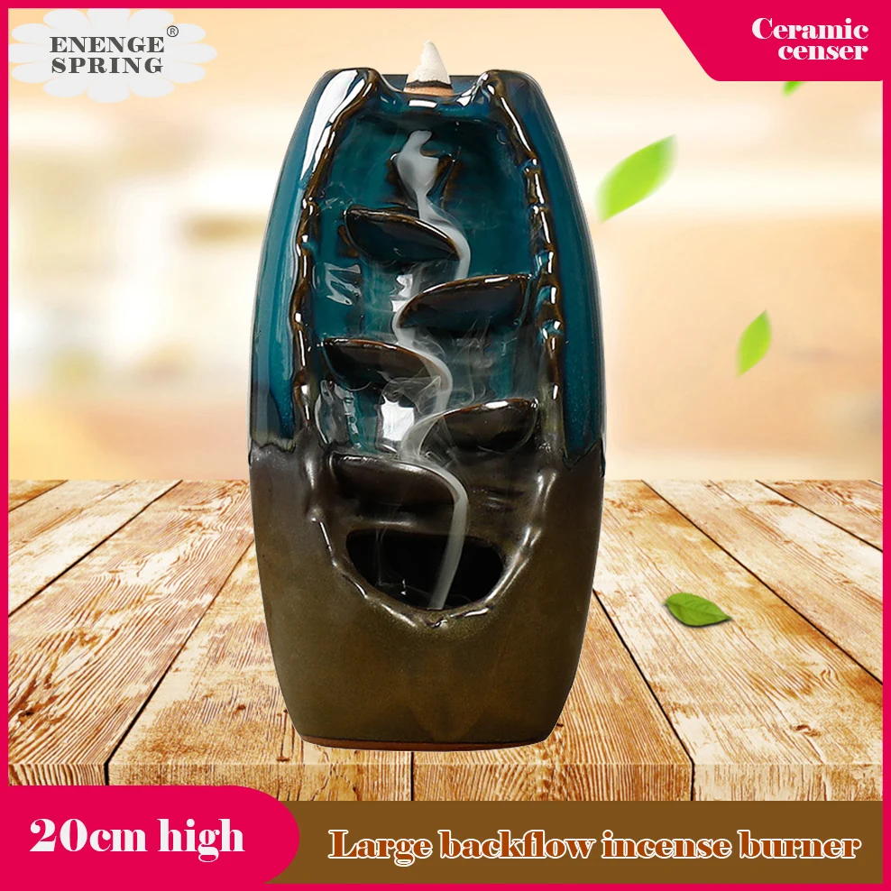 

Большая курильница с обратным потоком 20 см высотой водопад, курильница для благовоний для Будды, домашний ароматизатор, керамическая курил...