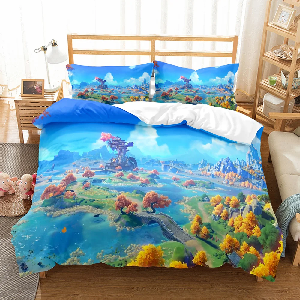 

Fashion 3D Print Genshin Impct Duvet Cover 2/3pcs Queen/King Size Anime Cartoon Bedding Set Quilt Covers For Teens Bedroom Decor