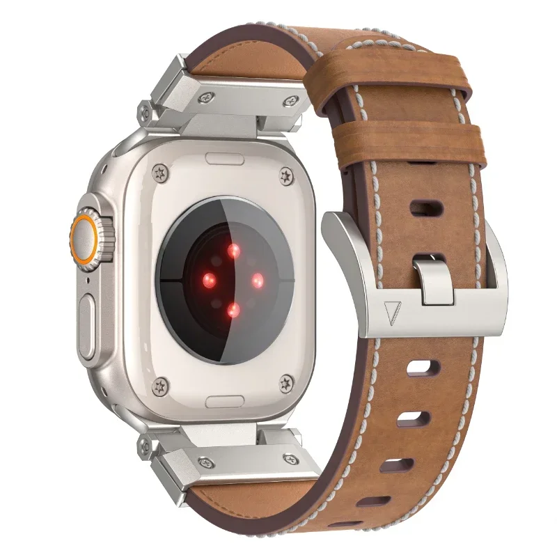 Фото Роскошный ремешок из натуральной кожи для Apple Watch Ultra 3/2 49 мм S11-10 46 мм браслет iWatch 9 8 7 6 5 SE3 45 мм 44 мм Correa №2