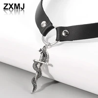 zxmj punk personality necklace gothic rock necklace leather necklaces for women trendy pendant womens clavicle chain jewelry