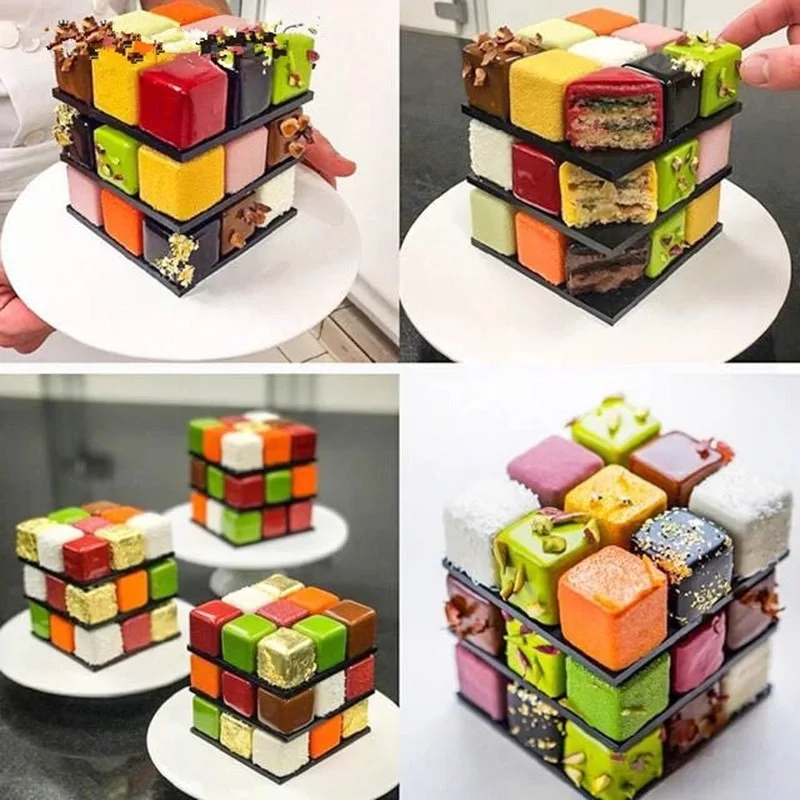 

3D Square Silicone Mold,Mousse Cake Baking Molds for Dessert Cheesecake Truffle Caramels Jelly Brownie Soap Ice Cube Tray Molds