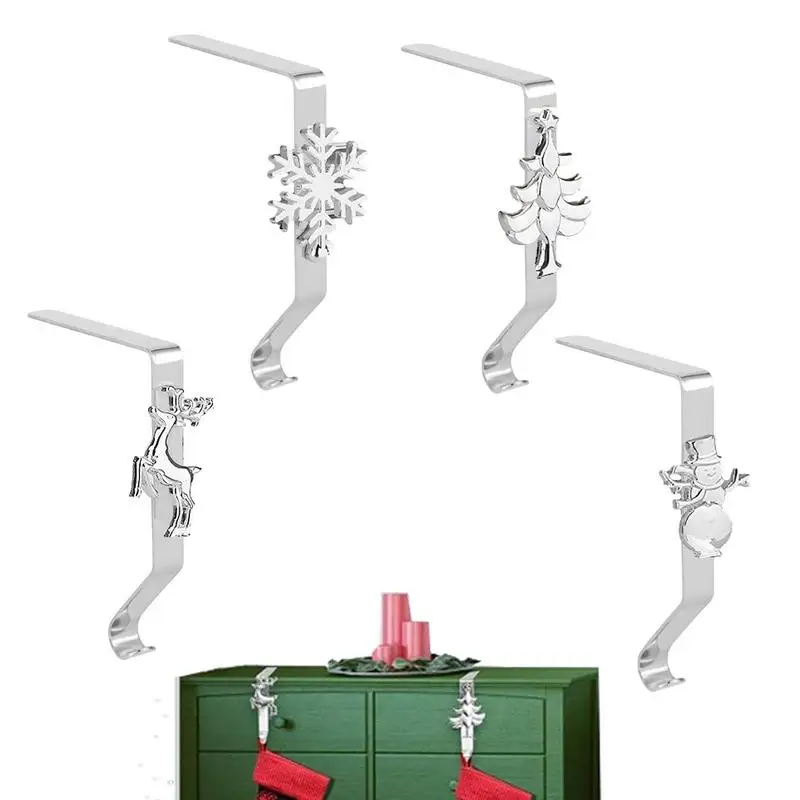 

Christmas Stocking Holders Mantel Hooks Christmas Stocking Hangers For Mantel With 4 Christmas Cartoon Decorations Metal