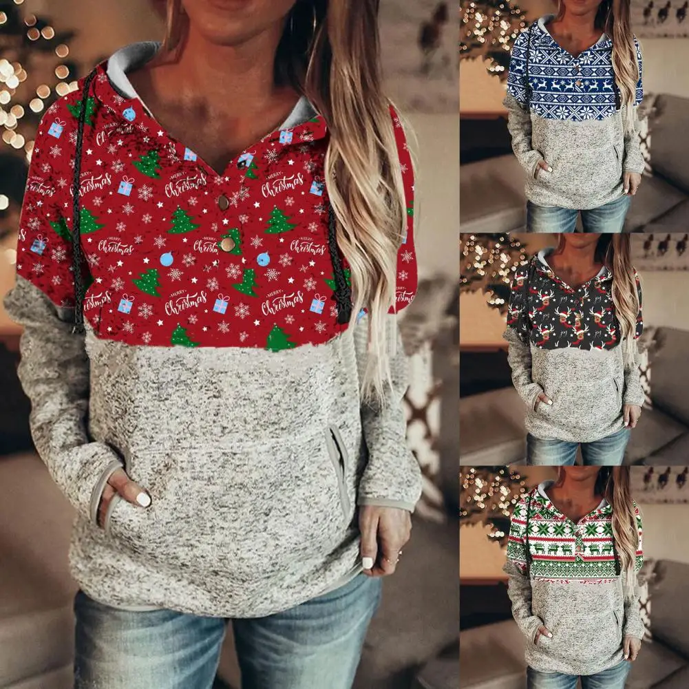 

Long Sleeve Women Hoodie Casual Unique Special Christmas Favor Hooded Coat Non-shrink Drawstring Women Tops for Daily Wear