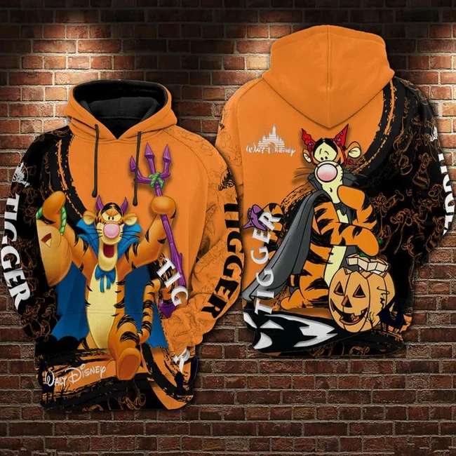 disney Halloween Hoodie Winnie The Pooh Hoodie Evil Cosplay Tigger Halloween Orange Hoodie 2022