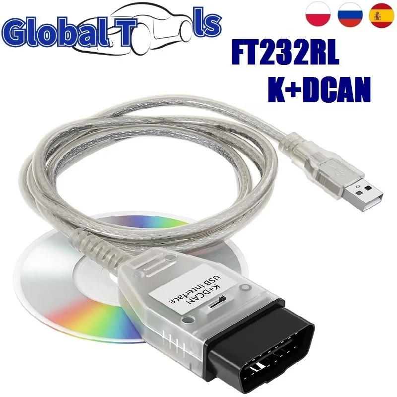 

Диагностический кабель K + DCAN USB OBDII, с чипом FTDI FT232RL, для BMW с 1998 по 2008 год, 10 шт./партия