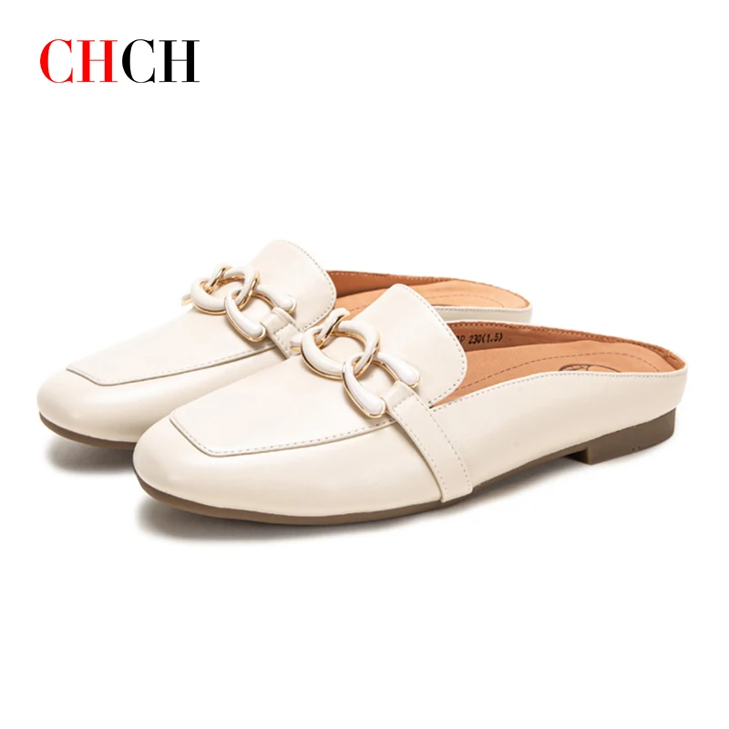 

CHCH Casual Women's Muller Shoes Flats Sheepskin Shape Correcting Balance Shoes for Women Office Bottomless Indoor Lazy Slippers