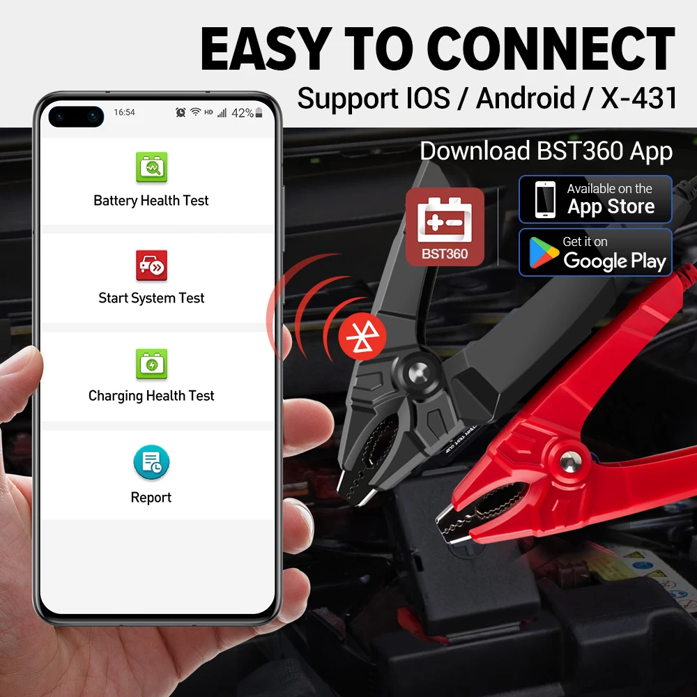 Фото LAUNCH BST 360 Bluetooth-тестер аккумуляторов 6/12В, анализатор автомобильных аккумуляторов с проверкой проводимости для свинцово-кислотных, GEL и AGM батарей №4