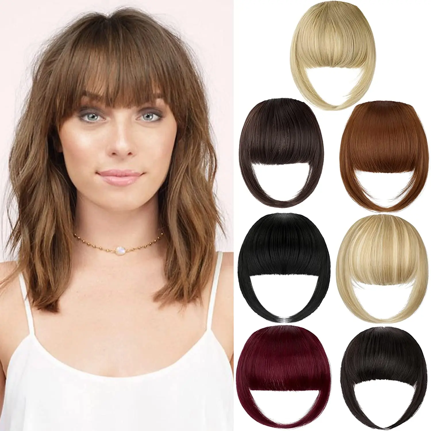 

Fake Blunt Air Bangs Hair Clip-In Extension Synthetic Fake Fringe Natural False hairpiece For Women Clip In Bangs