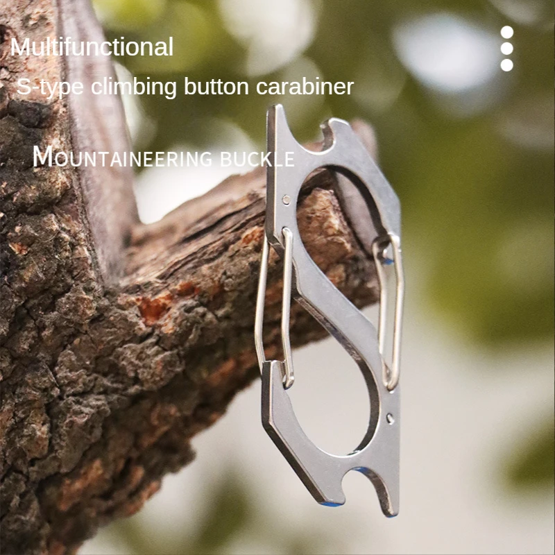 

Stainless Steel Outdoor Camping Carabiner Keychain with Bottle Opener S-shaped Climbing Backpack Buckle Hiking Hook Metal Clip