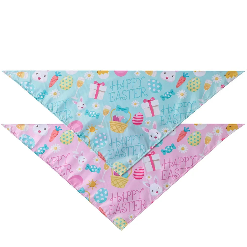 

Pet Easter Dog Bandana Triangle Dogs Scarf Patterned with Bunny Double Sided Pattern Reversible Pets Costumes Easter Bandanas