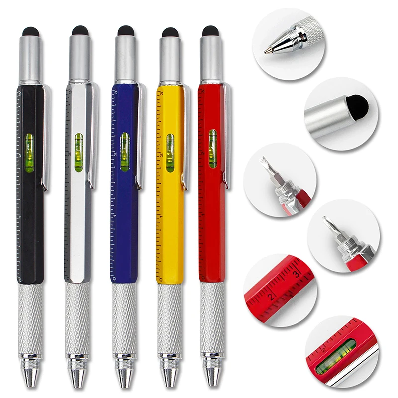 

6 In1 Multifunction Handheld Screwdriver Tool Ballpoint Pen Measure Technical Ruler Screwdriver Touch Screen Stylus Spirit Level