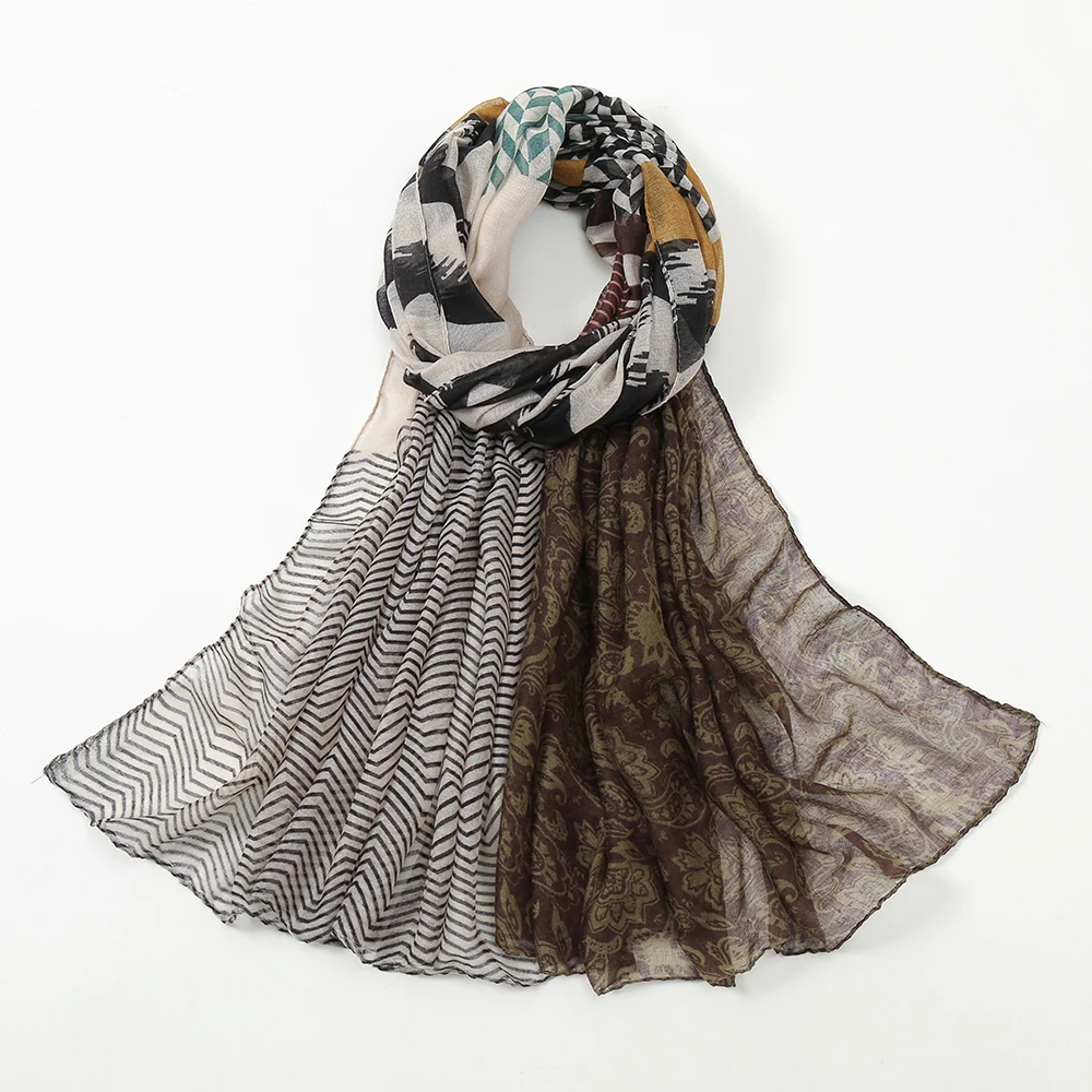 

Geometric Cotton Viscose Hijabs for Women Long Shawl Scarf Lady Print Pashmina Stole Wrap Snood Bufandas Muslim Hijab Sjaal Veil