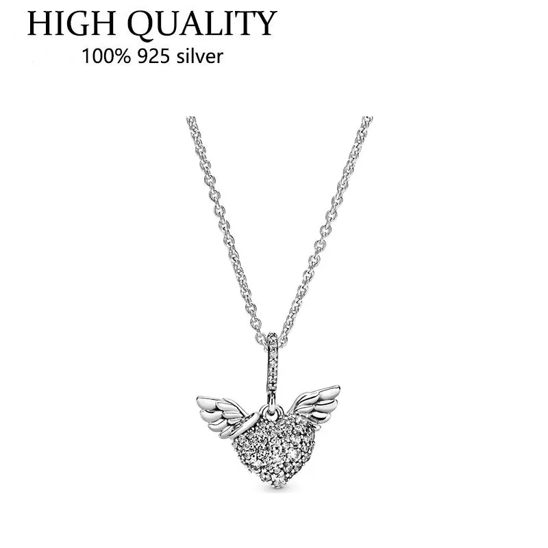 Ожерелье из серебра S925 пробы с инкрустированными крыльями ангела подходит для модных женских украшений и оригинальной Подвески «Пандора»