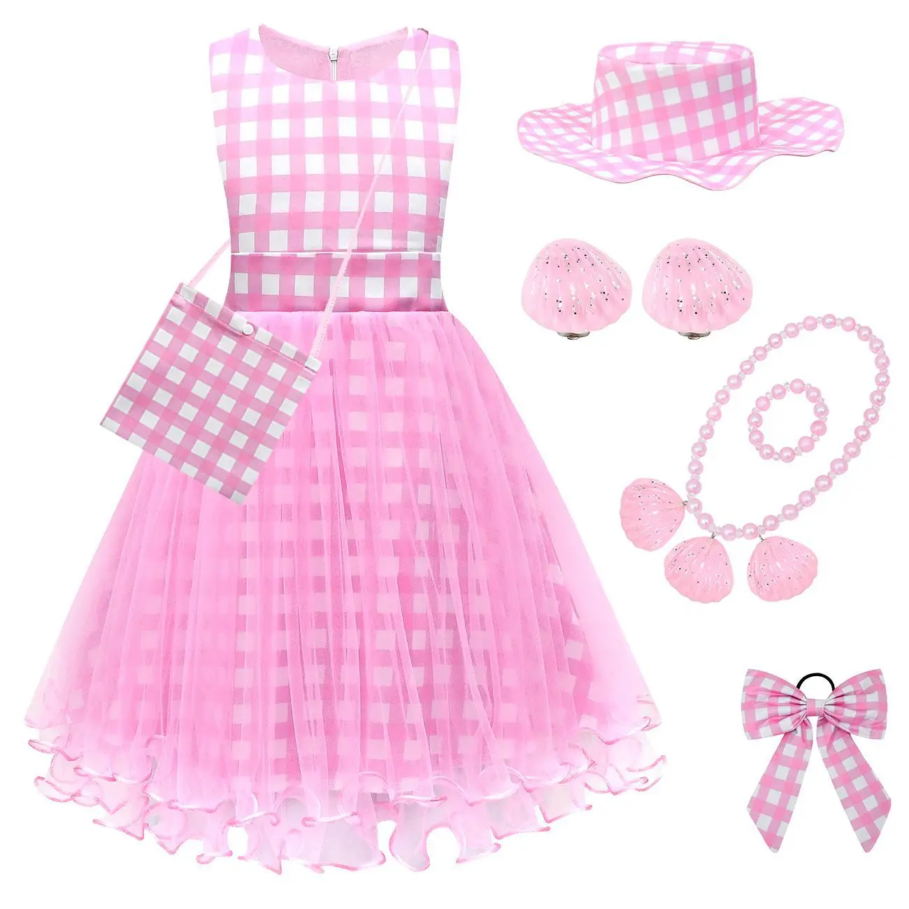 

Kids Girls Movie Anime Pink Princess Dress for Halloween Christmas Cosplay Party Role Playing Dresses Up Outfit Costume