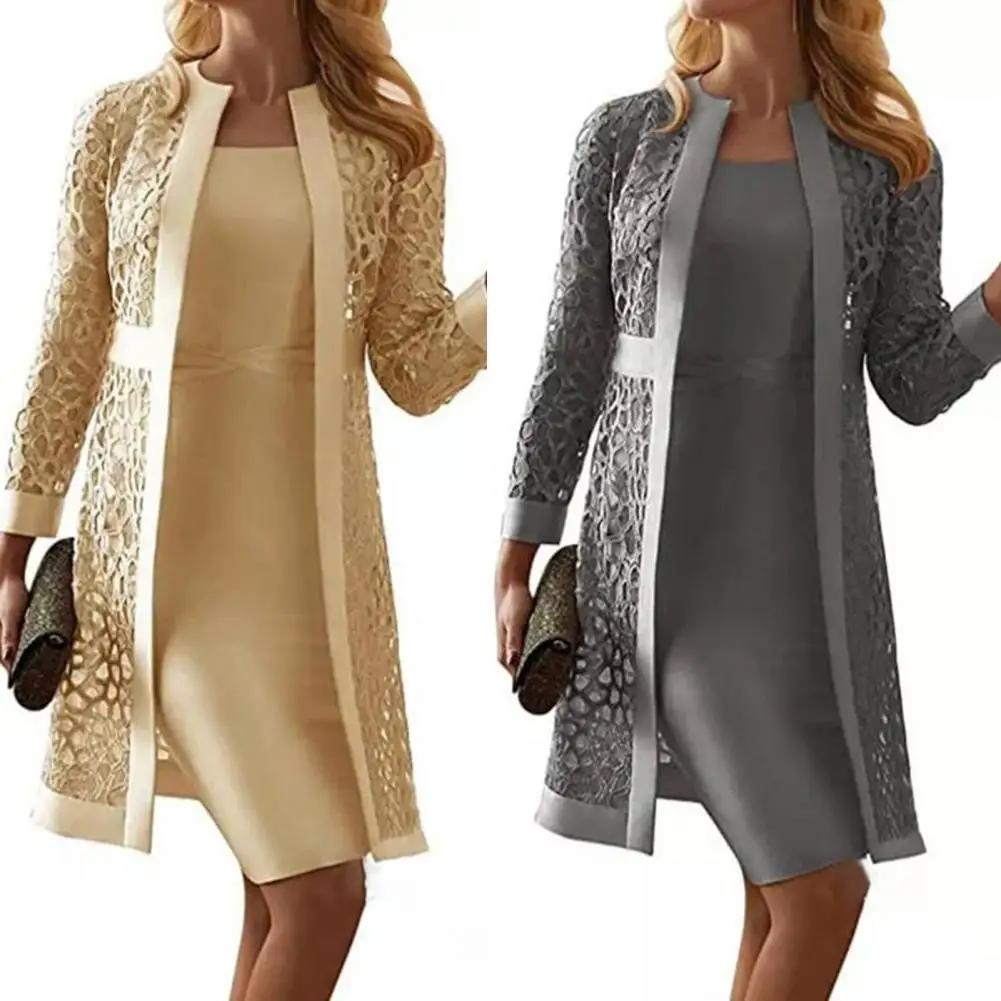 

Модное платье средней длины одежда кружевное женское модное дамское платье кардиган комплект облегающее платье