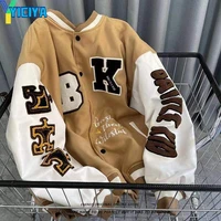 yiciya street retro letter embroidery baseball uniform cotton bomber jacket women winter loose all match casual thickened jacket