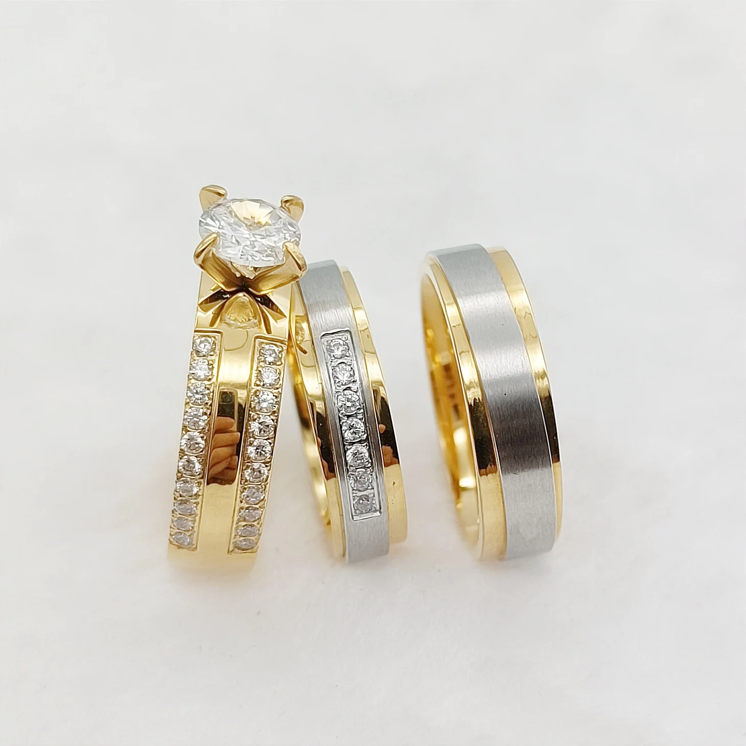 

His and Hers Marriage 3pcs Wedding Engagement Rings Sets For Men and Women 14k Gold Plated Jewery