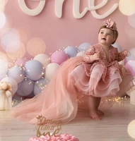 glitter sequined flower girl dress shiny baby gown for girls puffy organza baby birthday dress girl with detachable train