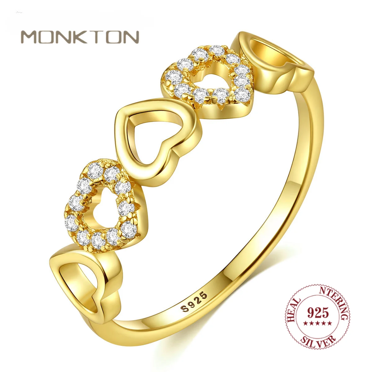 

Роскошные серебряные кольца Monkton в виде романтического сердца для женщин, простое позолоченное кольцо с микро-инкрустацией из циркония 18K