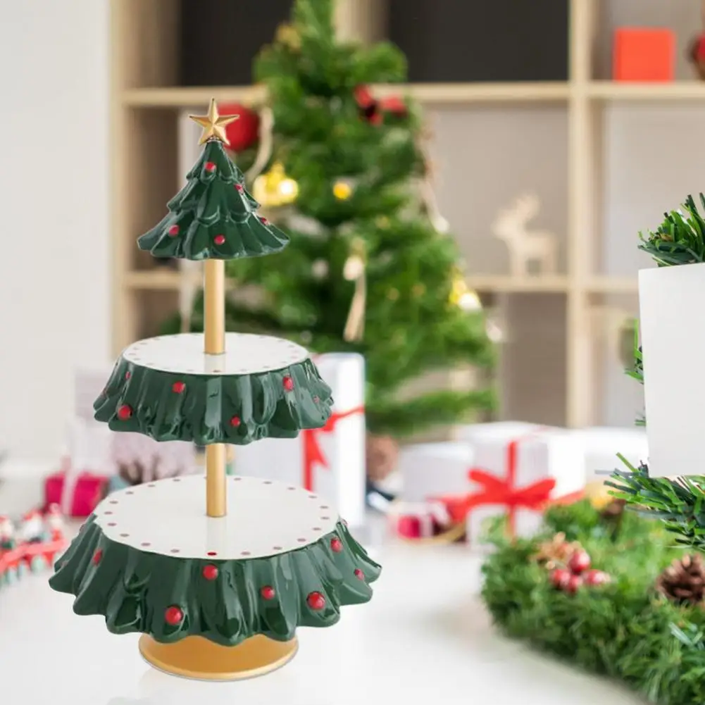 

Cupcake Holder Dual Layers Realistic Looking Wood Christmas Tree Shaped Snack Holder Party Decor for Home