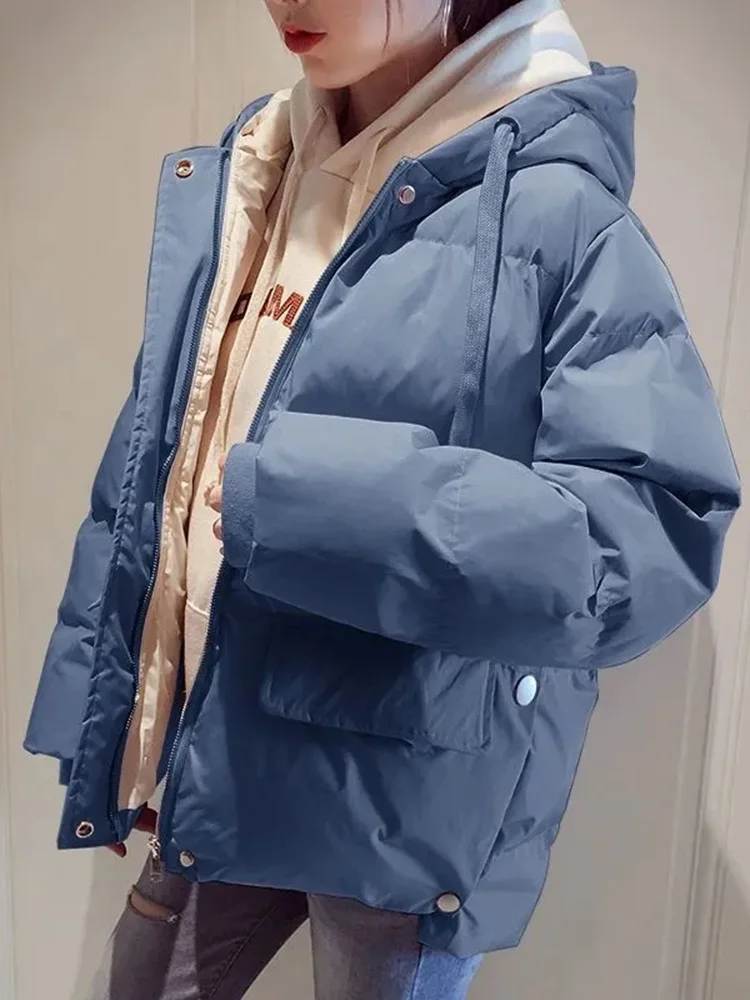 

Sister Fara Winter Thicken Warm Medium Long Hooded Parka Women Casual Solid Big Pocket Loose Hooded Coat Jackets Outwear Coat