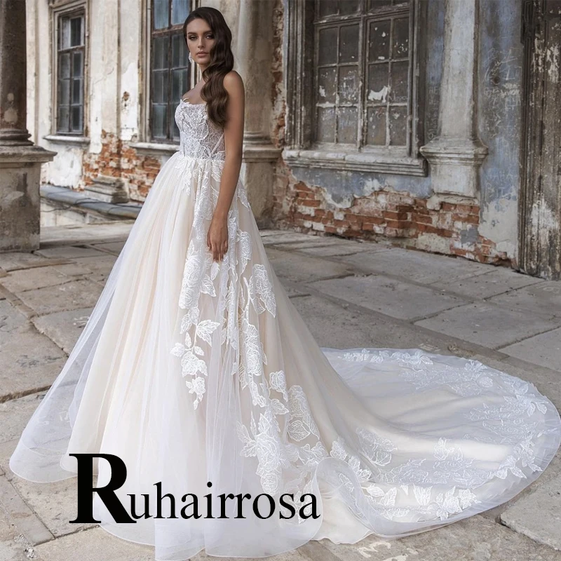 

Ruhair Gorgeous Wedding Gown For Bride Luxury Brush Train Lace Up Tulle Sweetheart Sleeveless Customised Robe De Soirée Mariage
