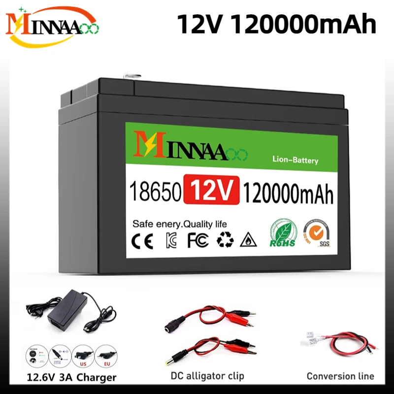 

New 12V 45Ah 50Ah 100Ah 120Ah lithium Battery Pack Lithium Iron Phosphate Batteries Built-in BMS For Solar Boat+12.6V Charger